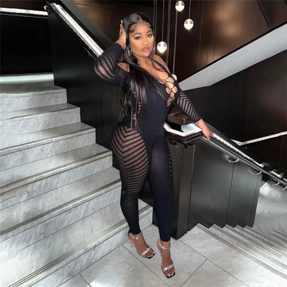Pants - Sexy See Through Black Jumpsuit